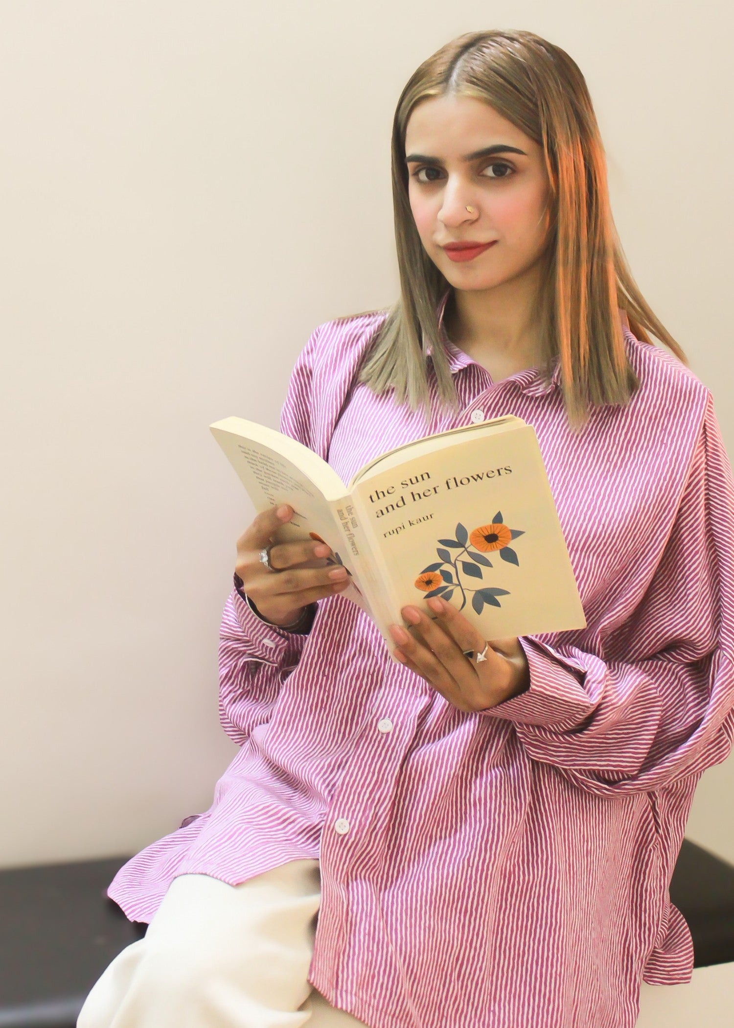 linen Top in Ice blue, pink