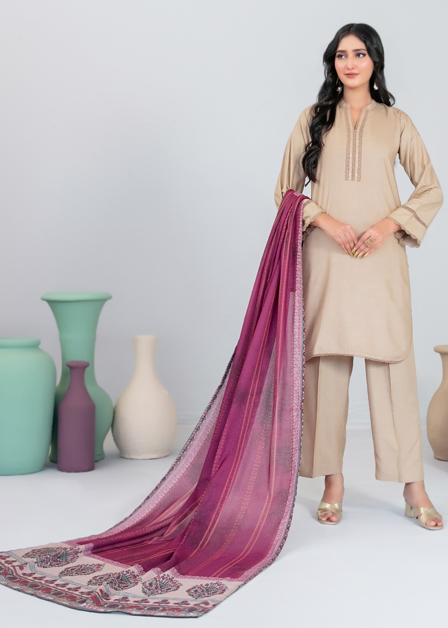 viscose Kurta Set in Mauve pink, beige
