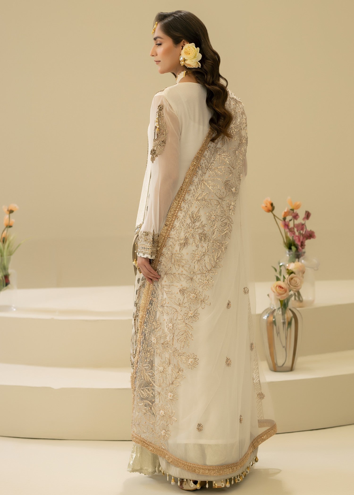 banarsi silk Sharara in White