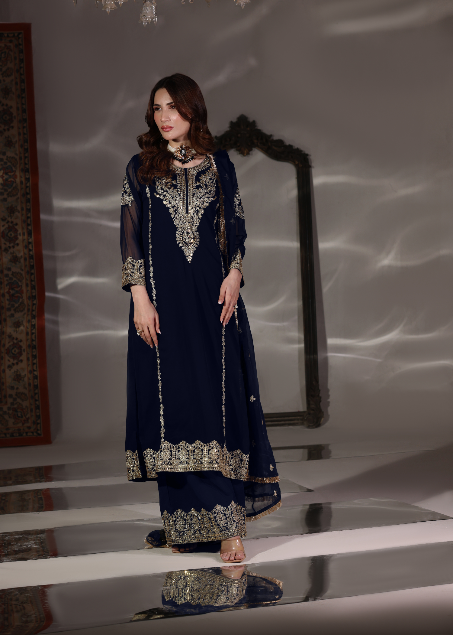 pk chiffon Kurta Set in Navy blue
