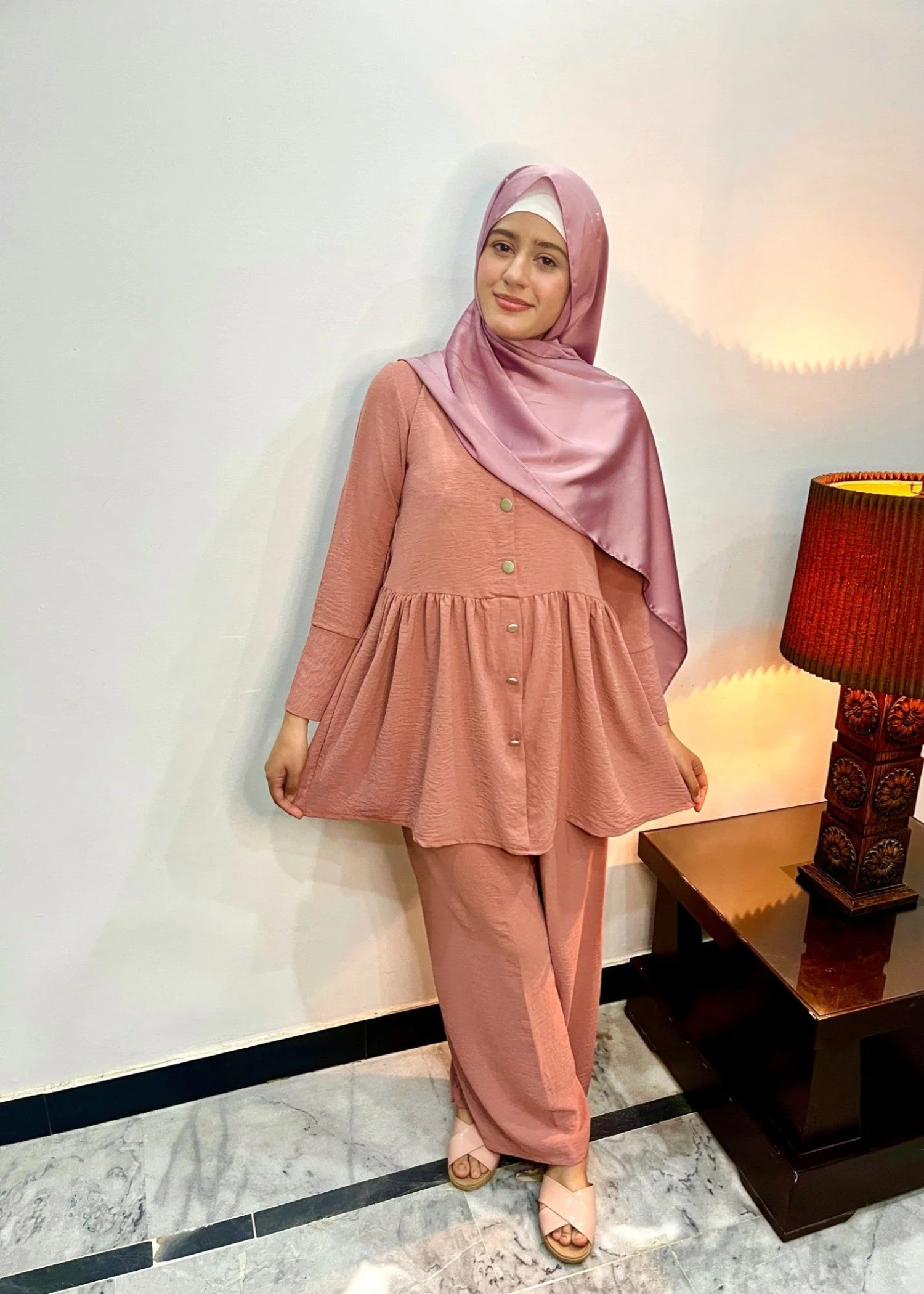 crepe Short Frock in Coral pink