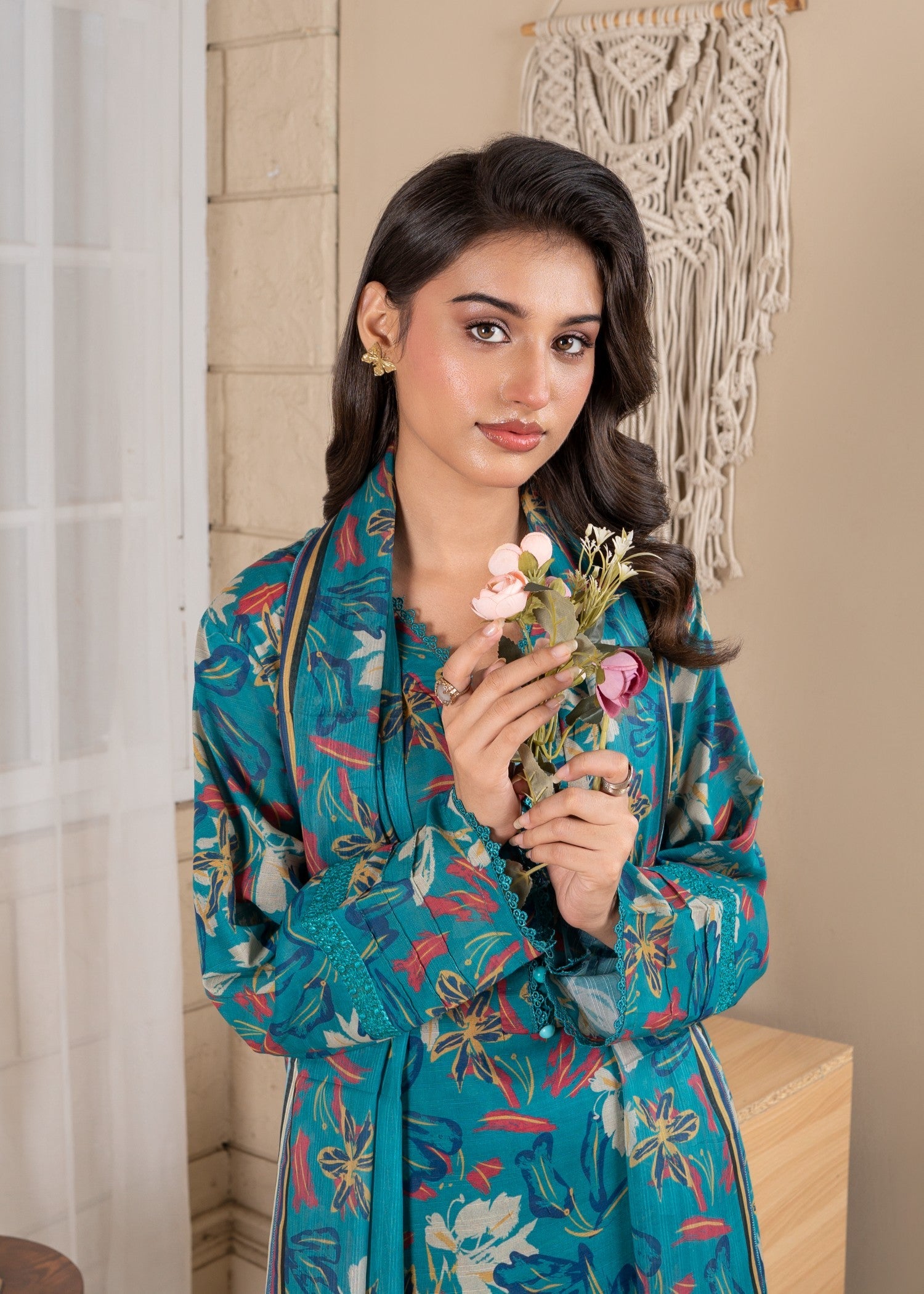 lawn Kurta Set in Bondi blue