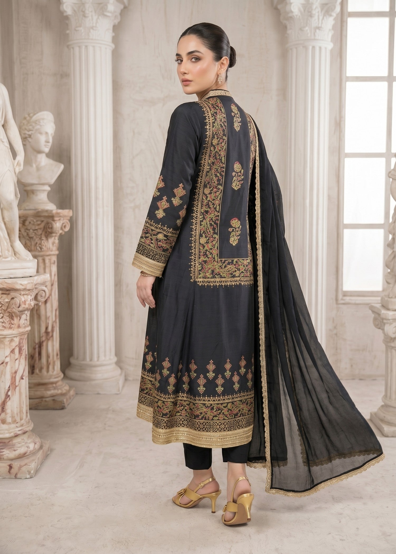pk raw silk Anarkali in Black