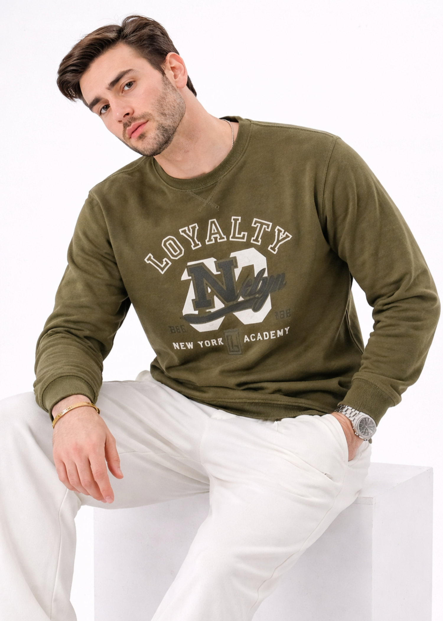 fleece Sweatshirt in Olive green