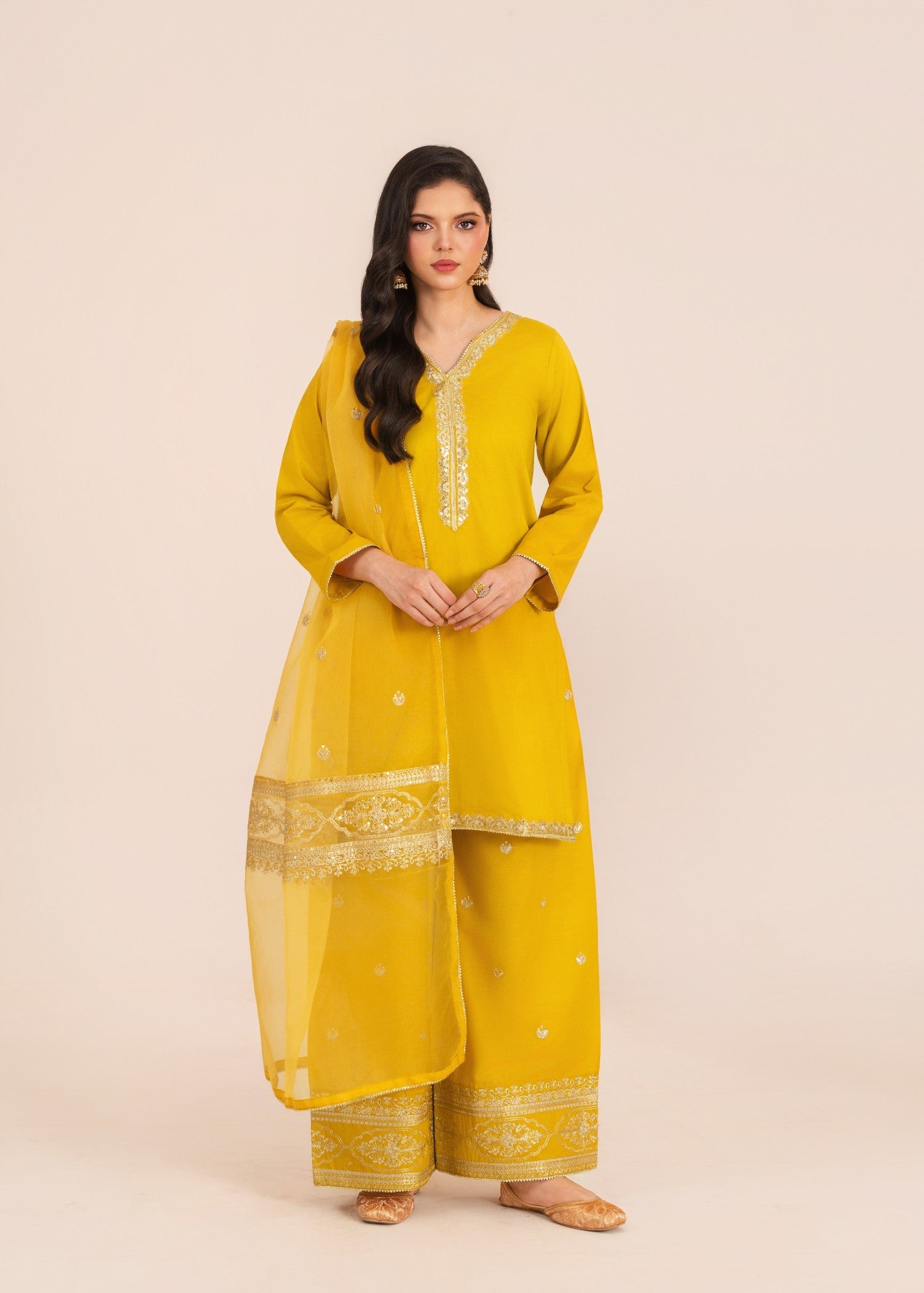lawn Kurta Set in Mustard, gold