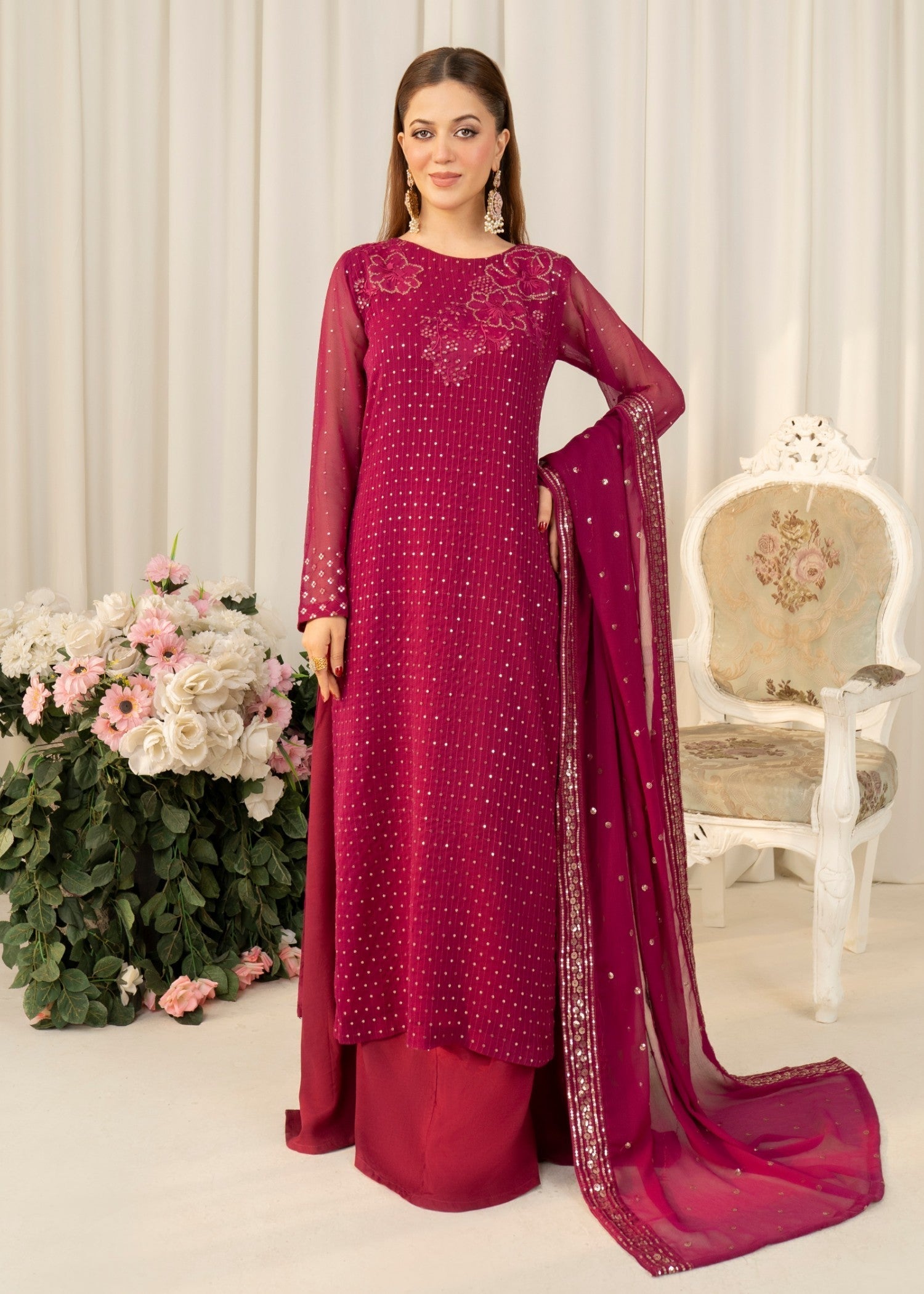 chiffon Sharara in Hot pink
