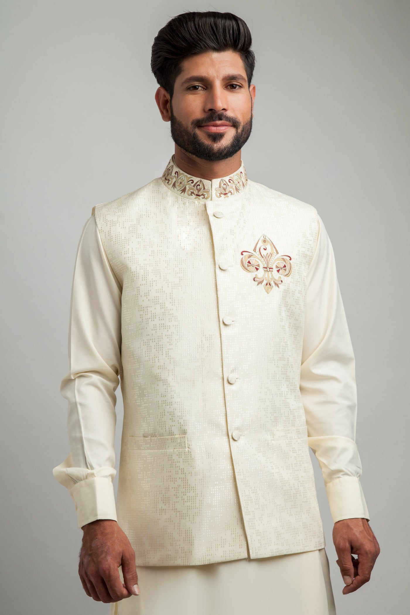 jacquard Waistcoat in Cream