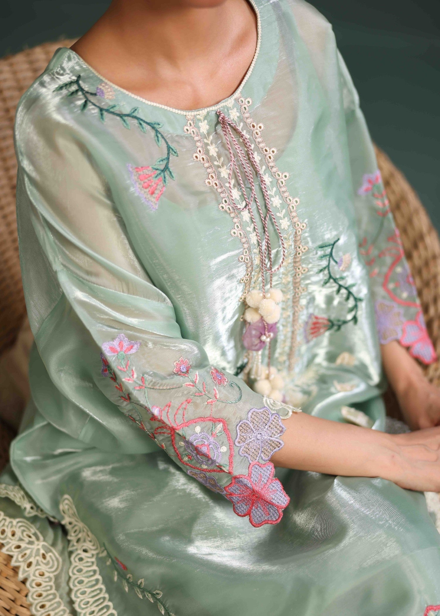 tussar silk Kaftan in Moss green