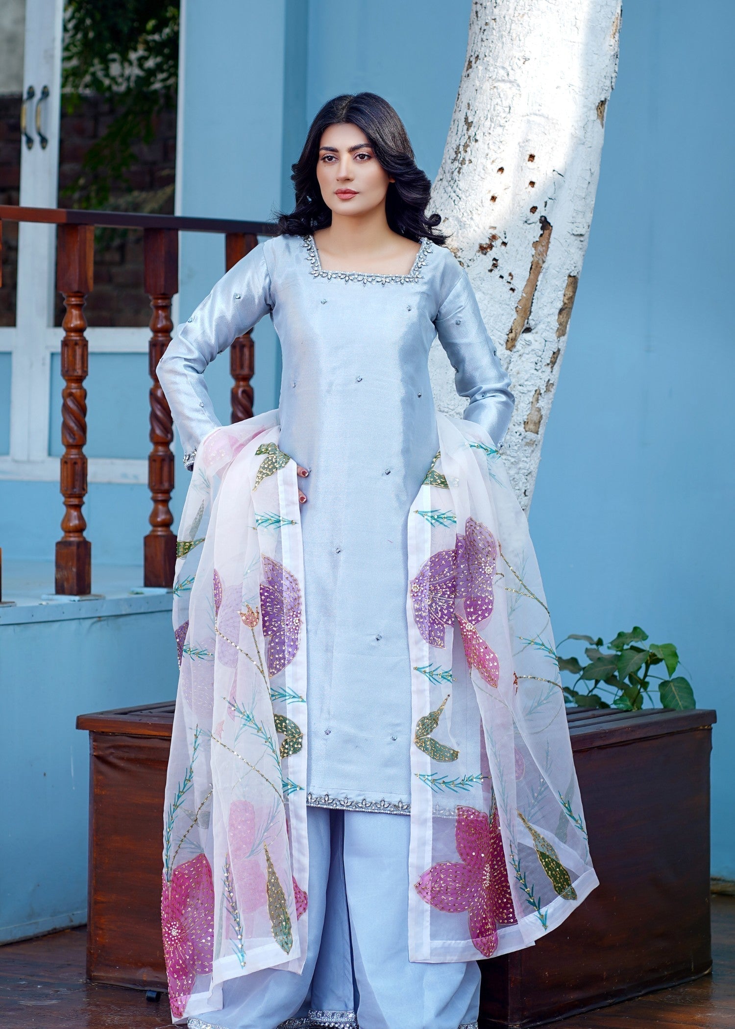 masuri Sharara in Duck egg grey