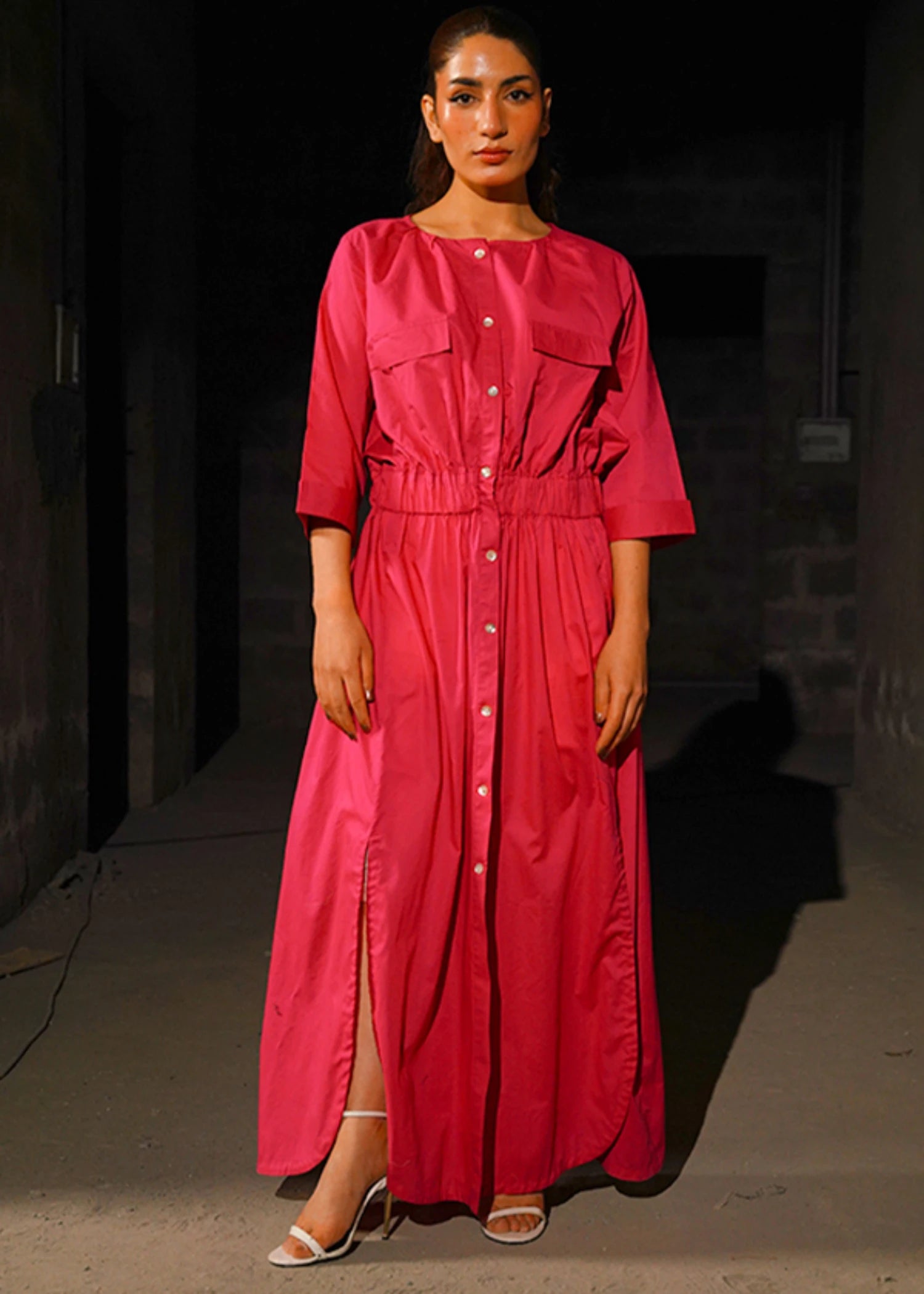 pure cotton Kaftan in Fuchsia pink