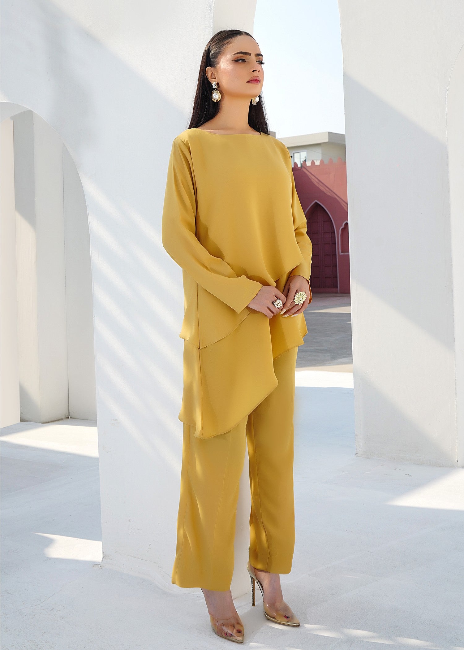 silk georgette Co Ord Sets in Amber
