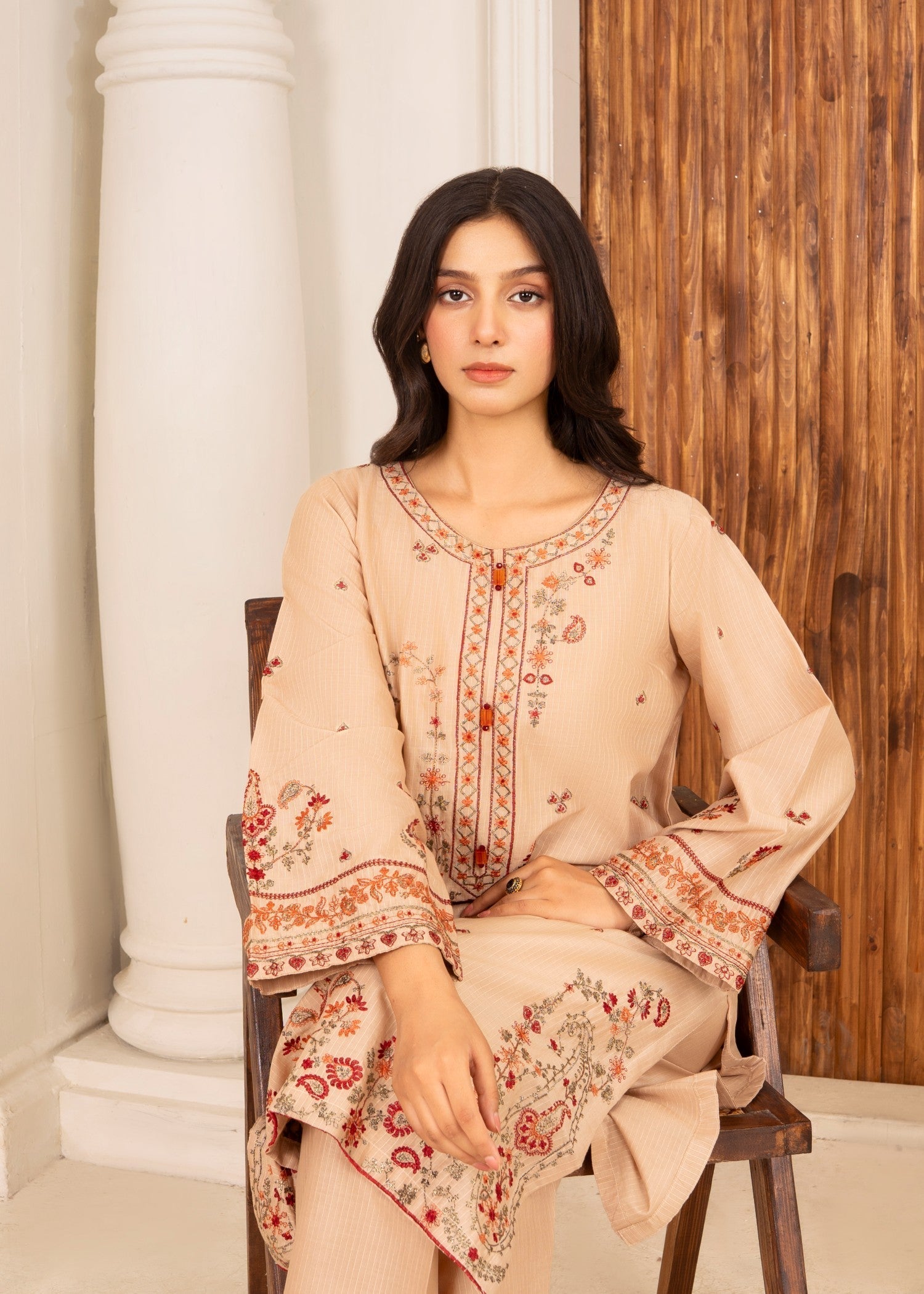 cotton Kurta Set in Tan brown