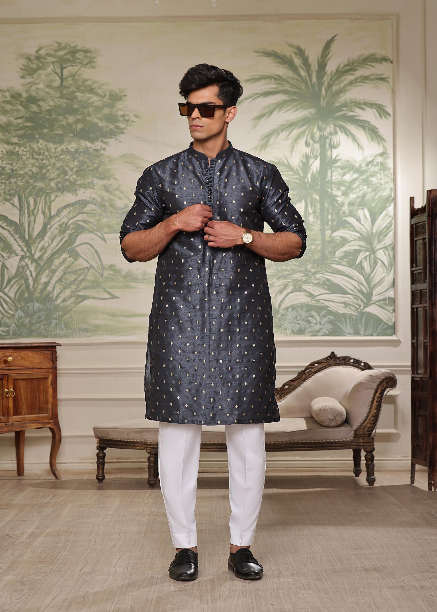 raw silk Kurta in Grey