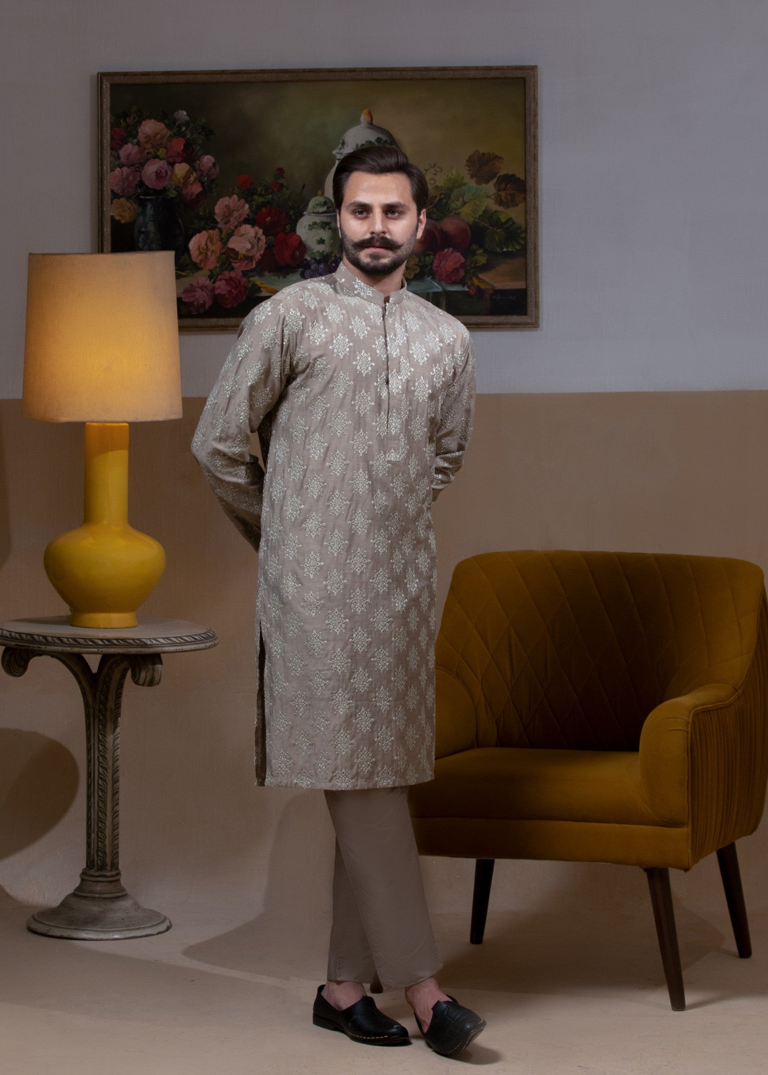 cotton silk Kurta Set in Beige by House Of Arsalan Iqbal