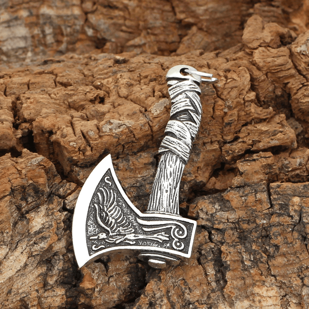 Celtic Wolf and Crow Double-Sided Axe Pendant