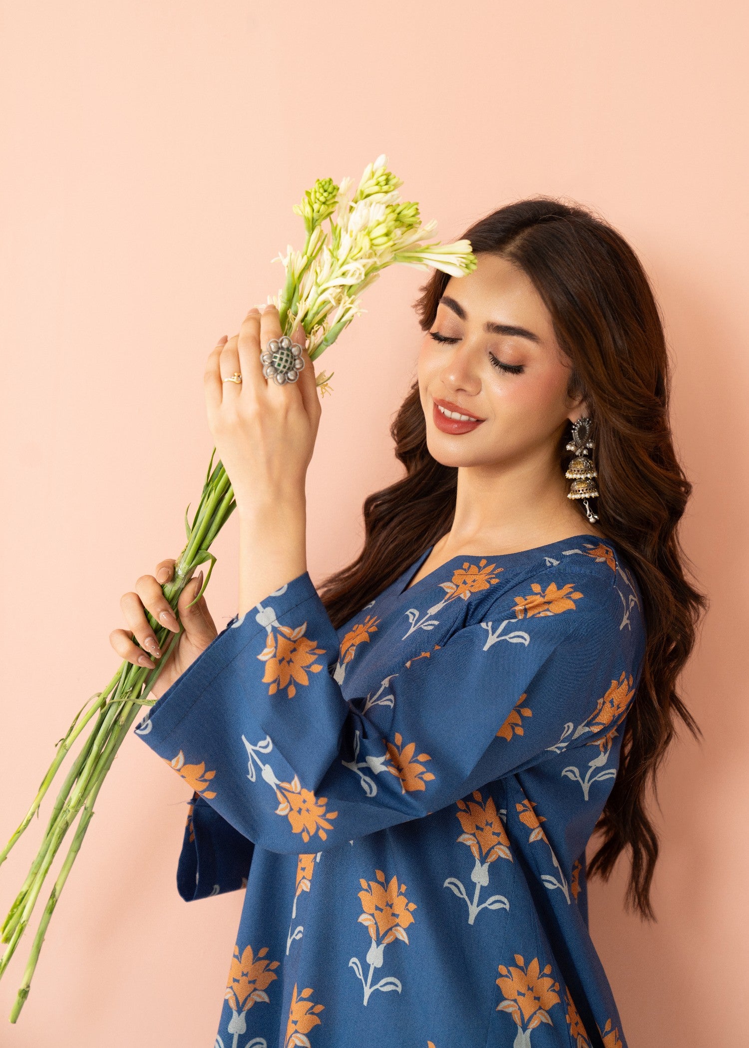 lawn cotton Short Frock in Navy blue