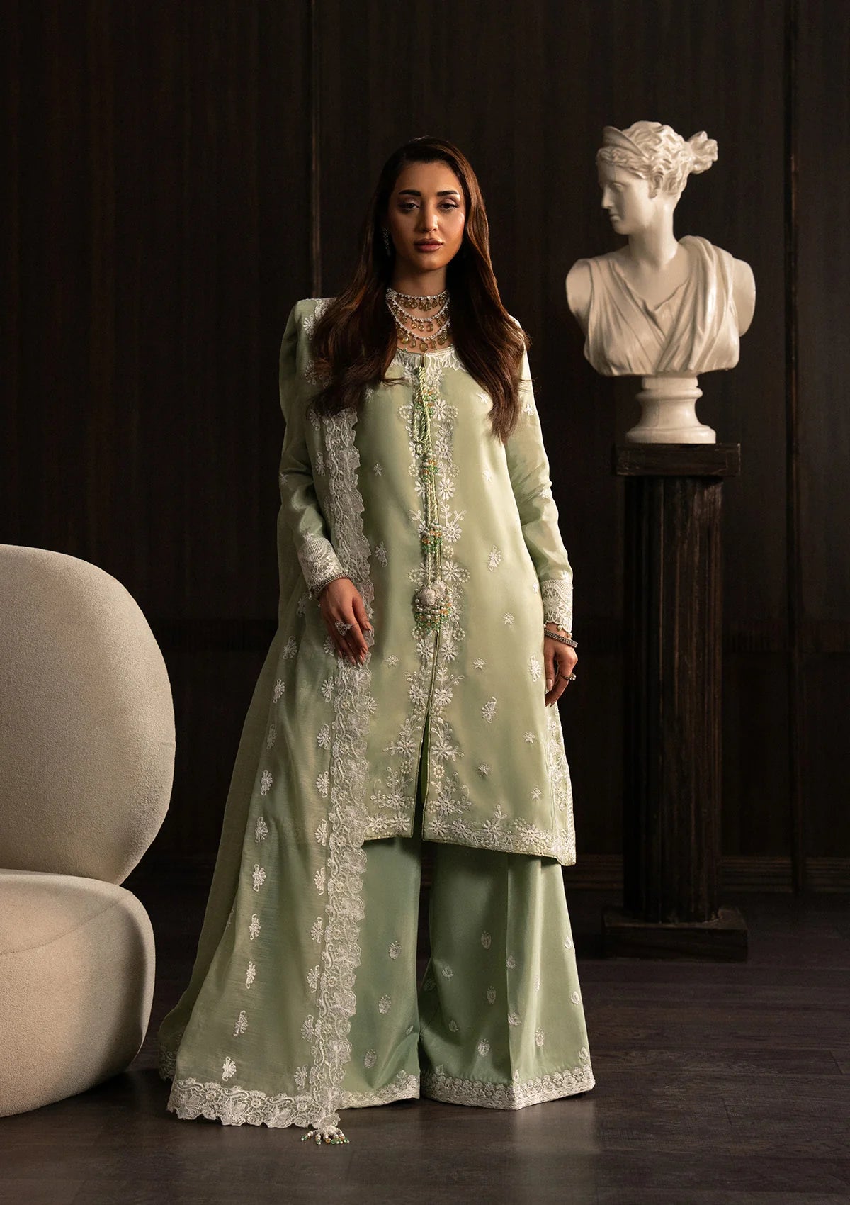 tussar silk Unstitched in Tea green