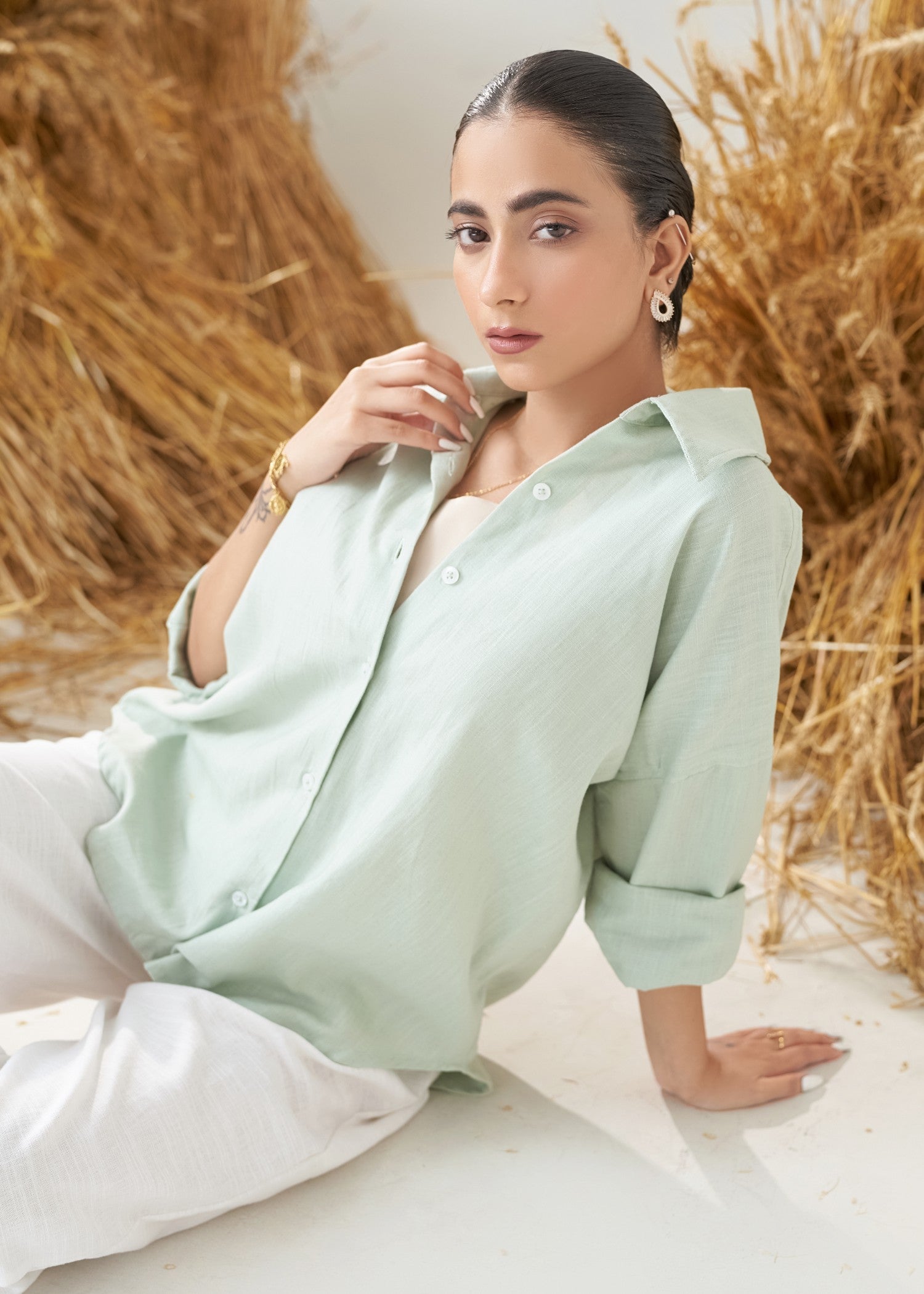 linen Top in Mint green