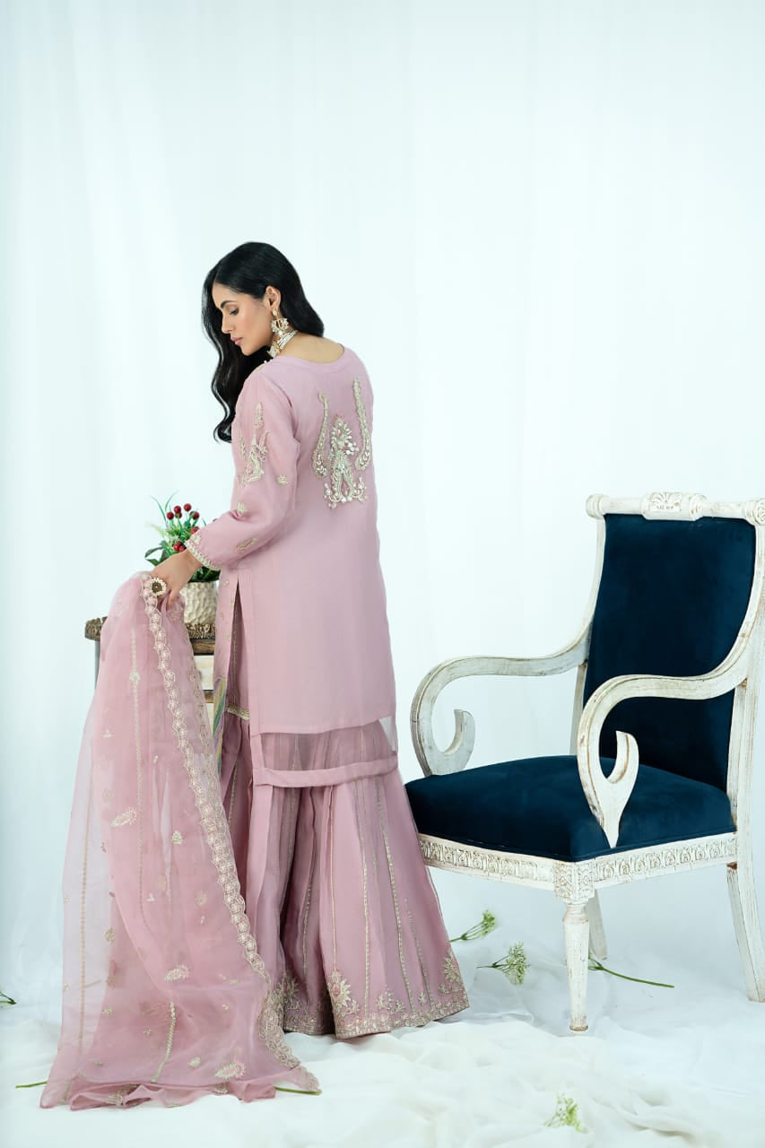 organza Gharara in Pink