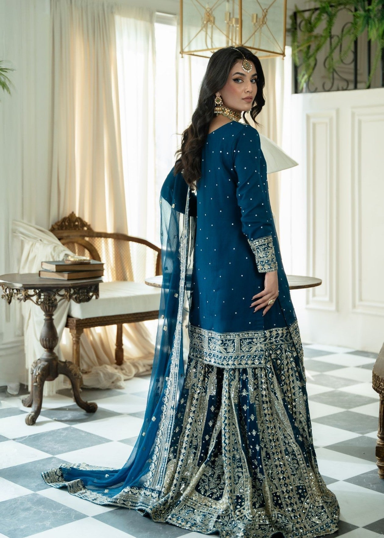 chiffon Gharara in Dark blue