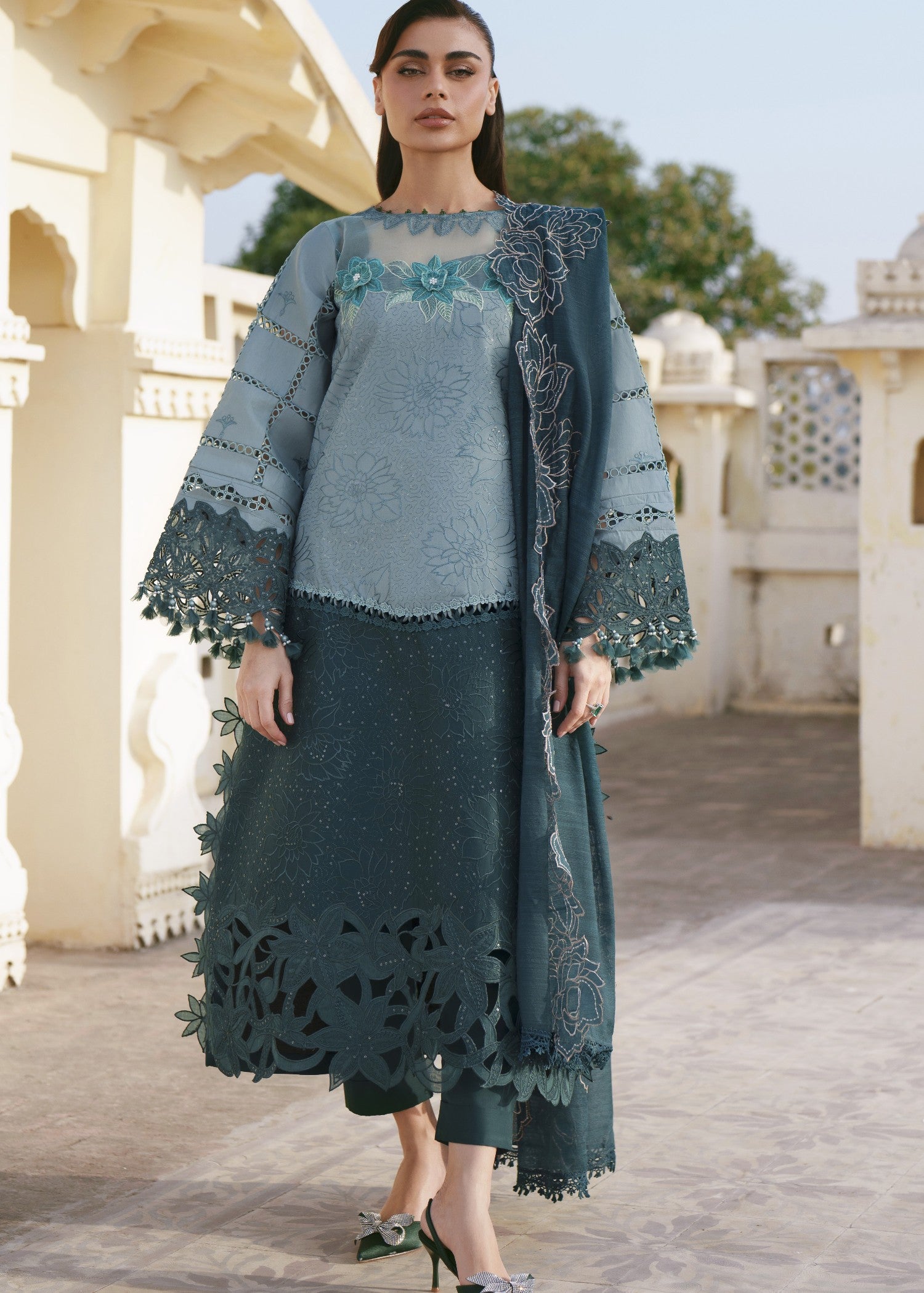lawn Unstitched in Teal, frost blue