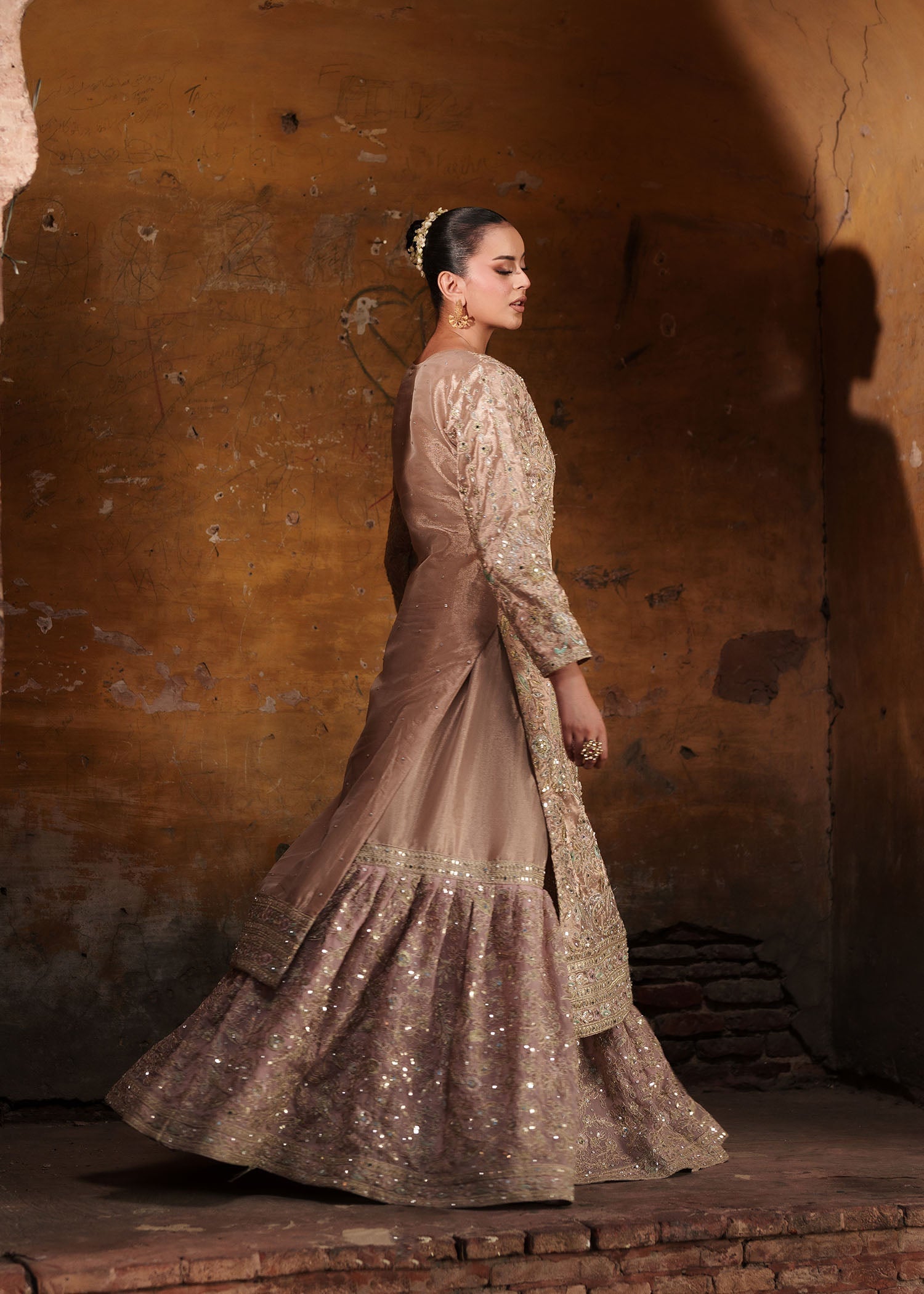 viscose Gharara in Blush pink