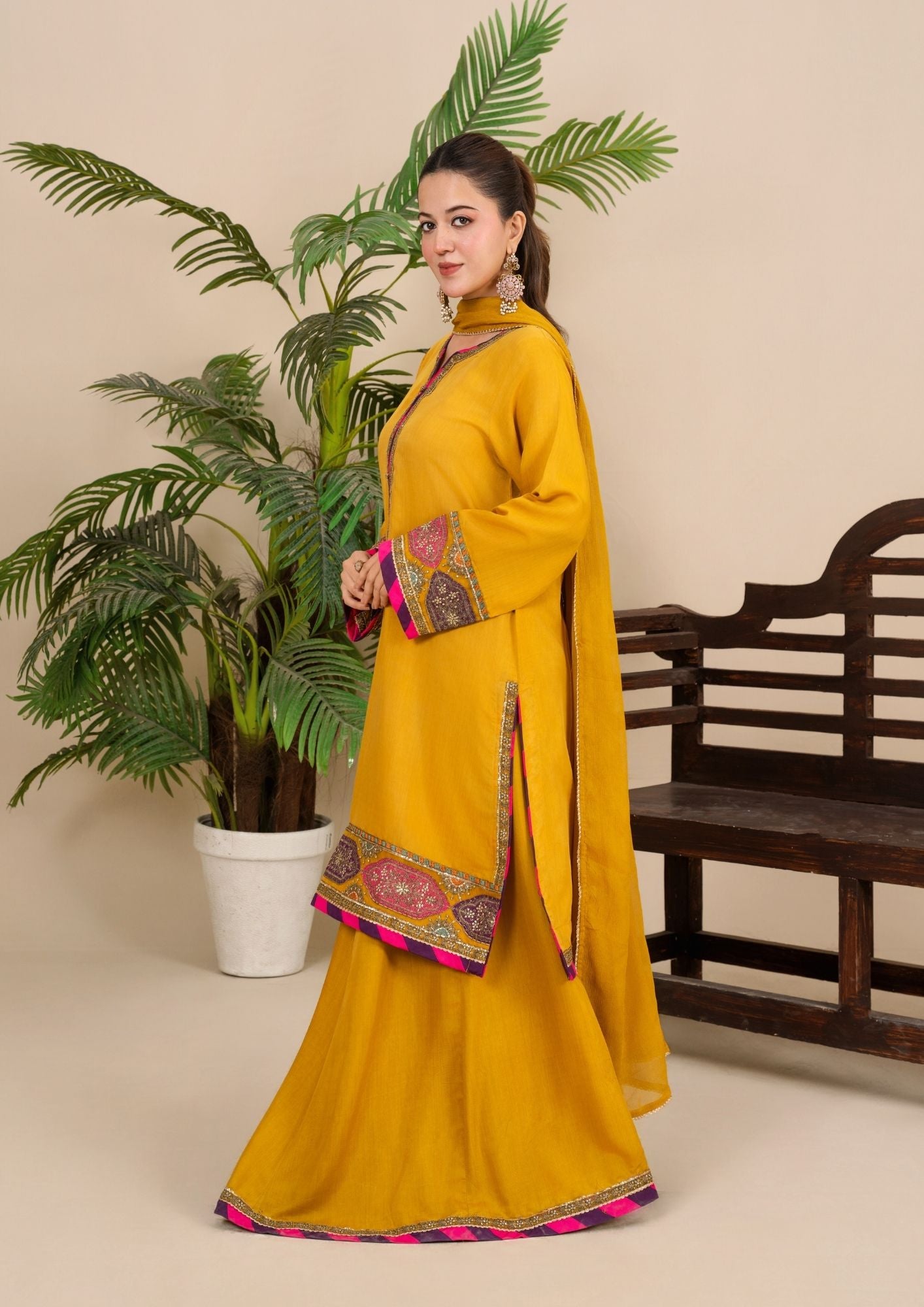 viscose thai silk Sharara in Mari gold