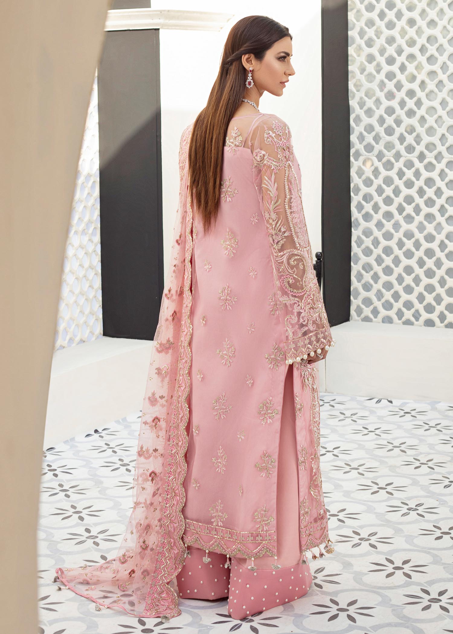 net Kurta Set in Baby pink