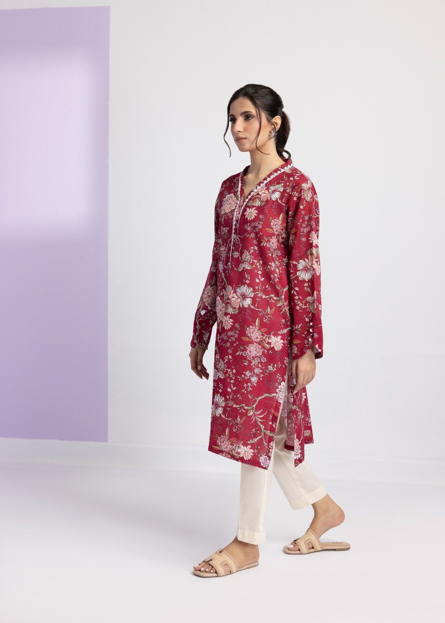 khaddar Kurti in Maroon
