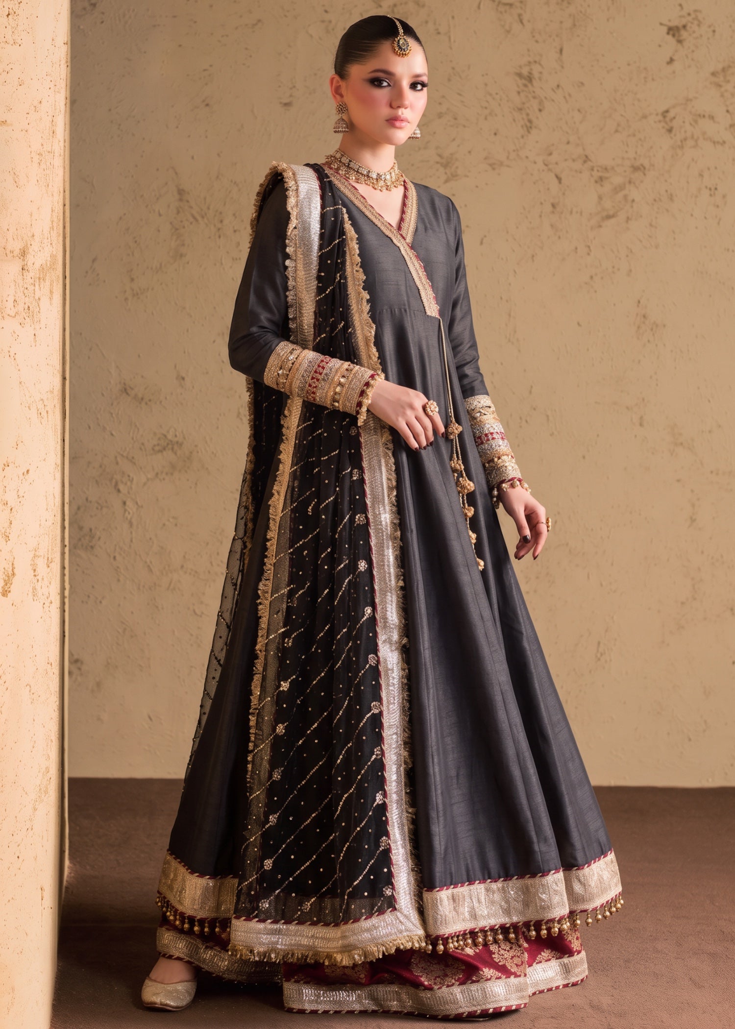 silk Angrakha in Black