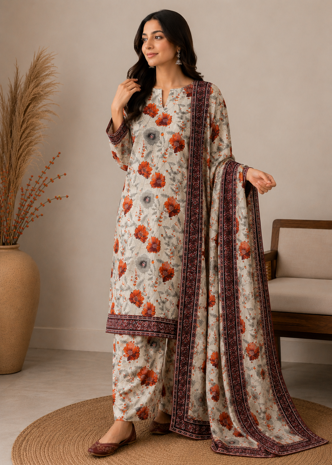 cotton Unstitched in Beige, pumpkin orange