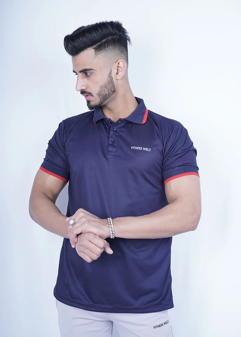polyester net Polo Shirt in Royal blue