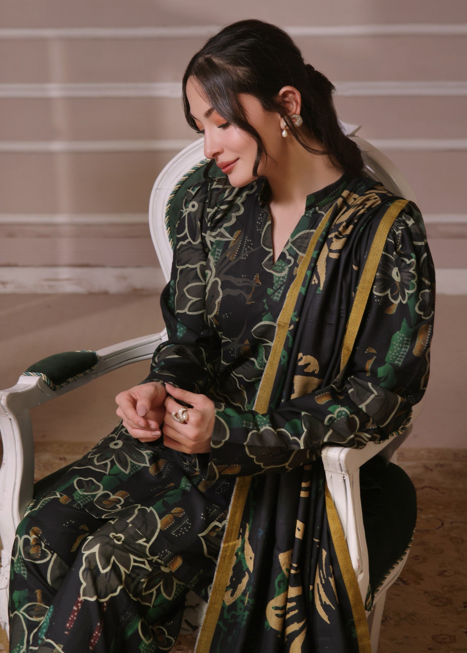 twill khaddar Kurta Set in Jet black