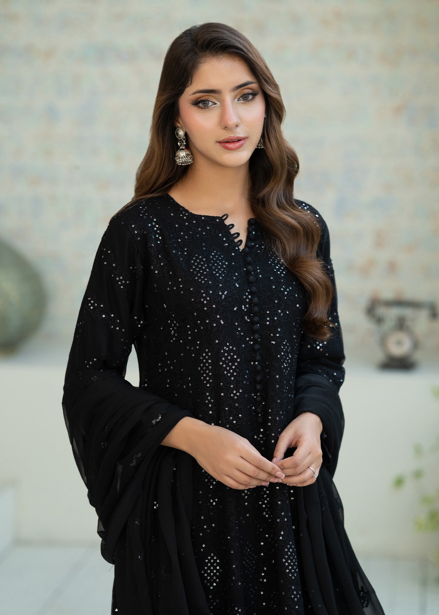 chiffon Pishwas in Black