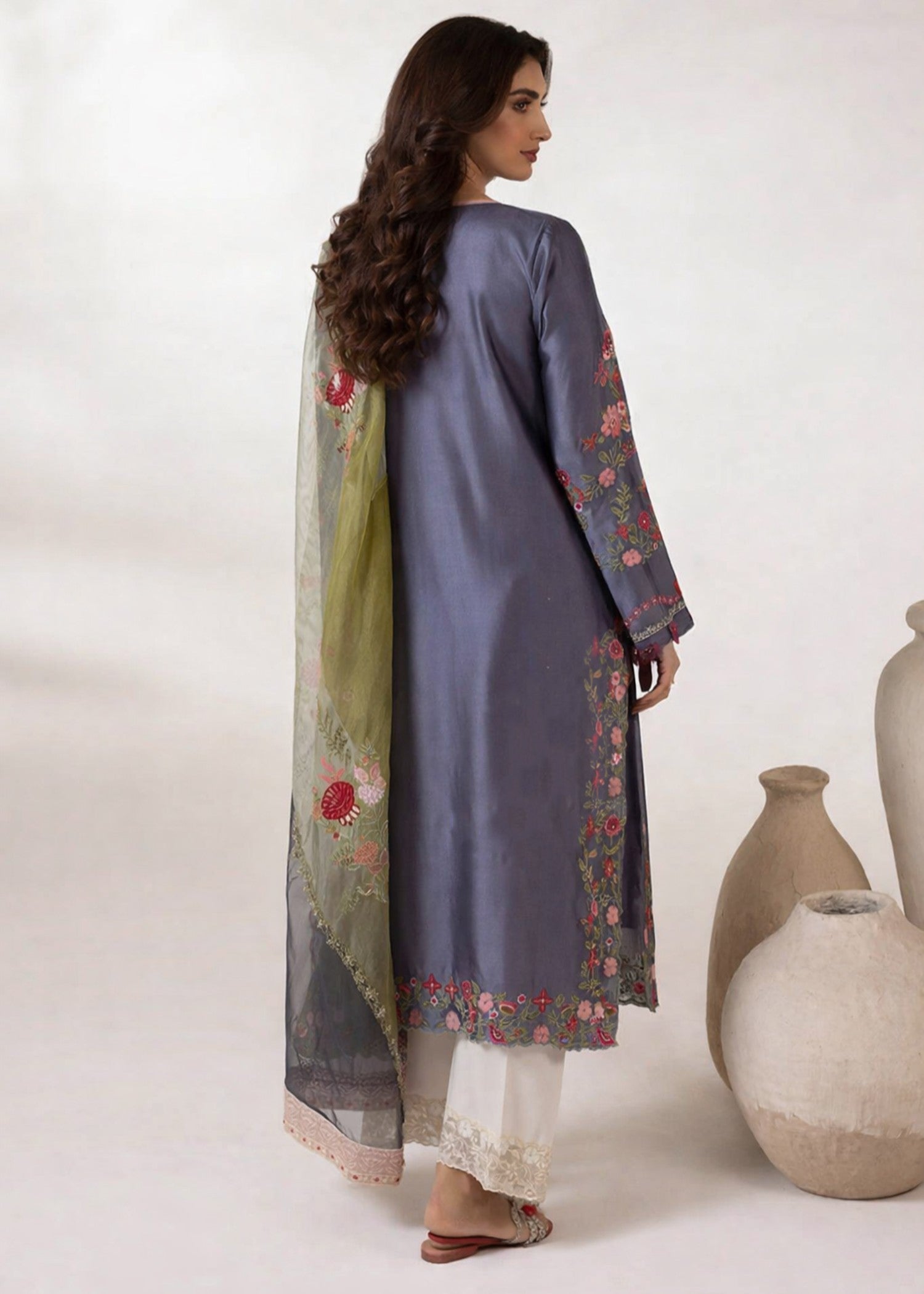 cotton silk Kurta Set in Purple ash