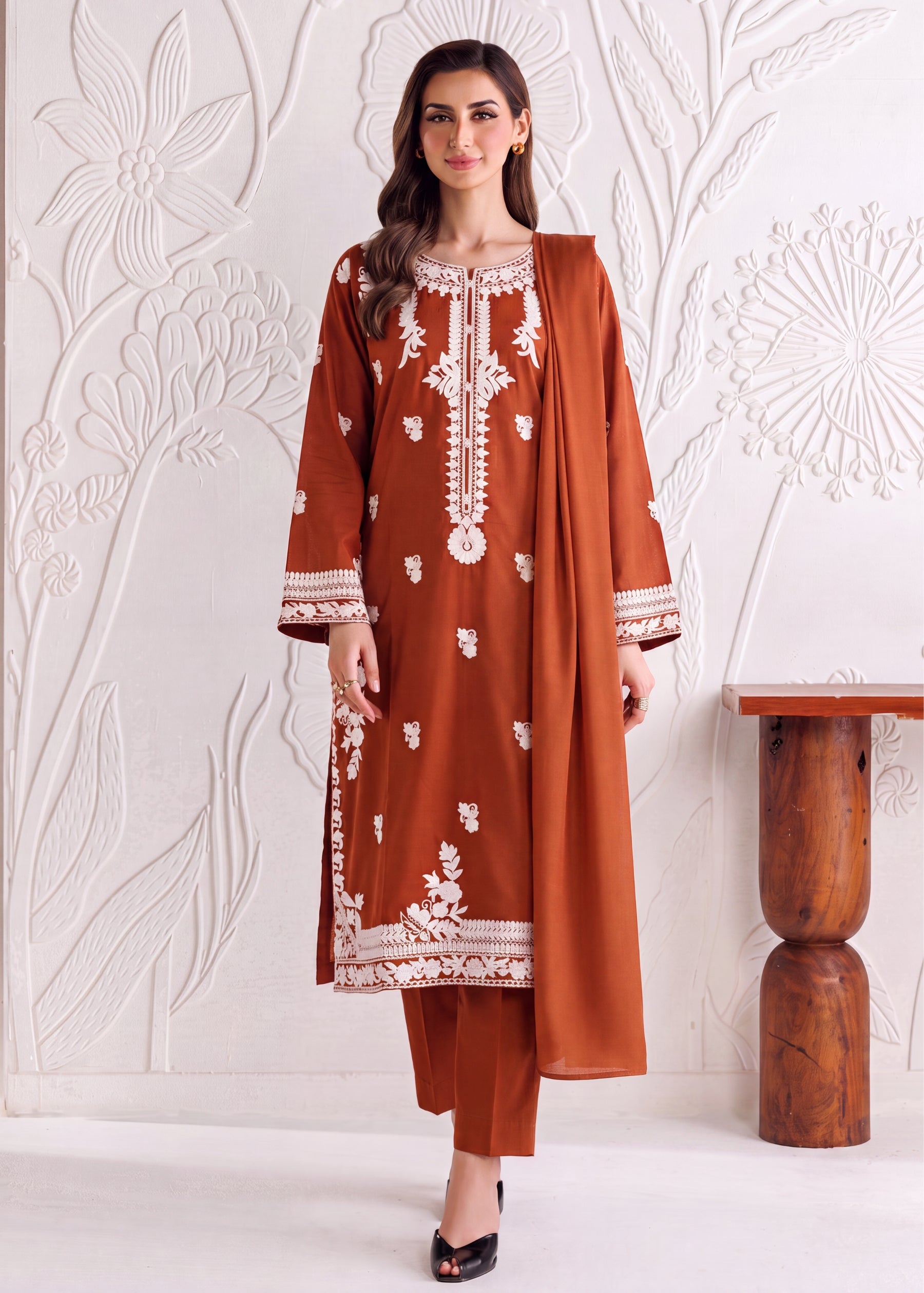 linen Kurta Set in Burnt orange