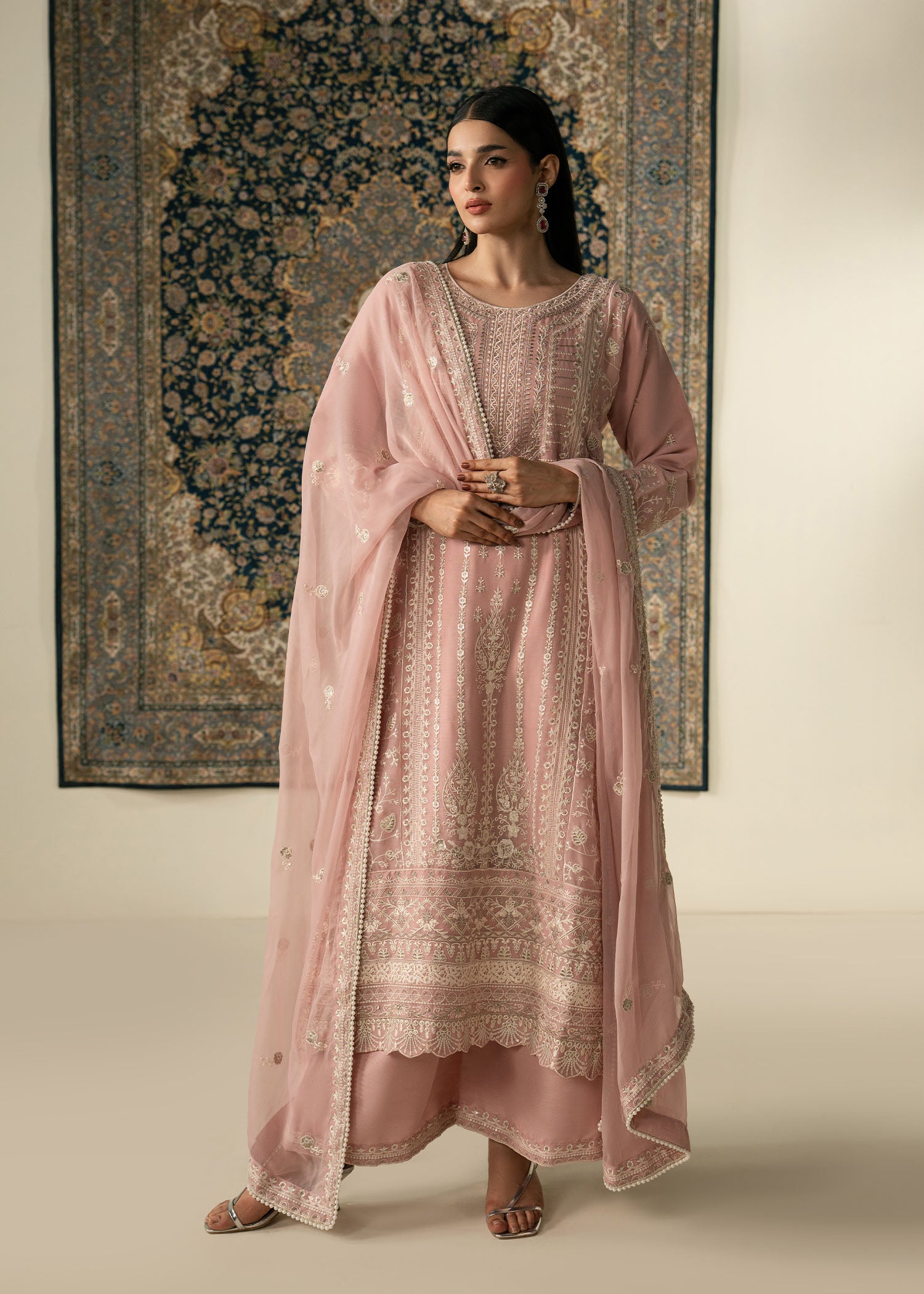 chiffon Kurta Set in Rose pink