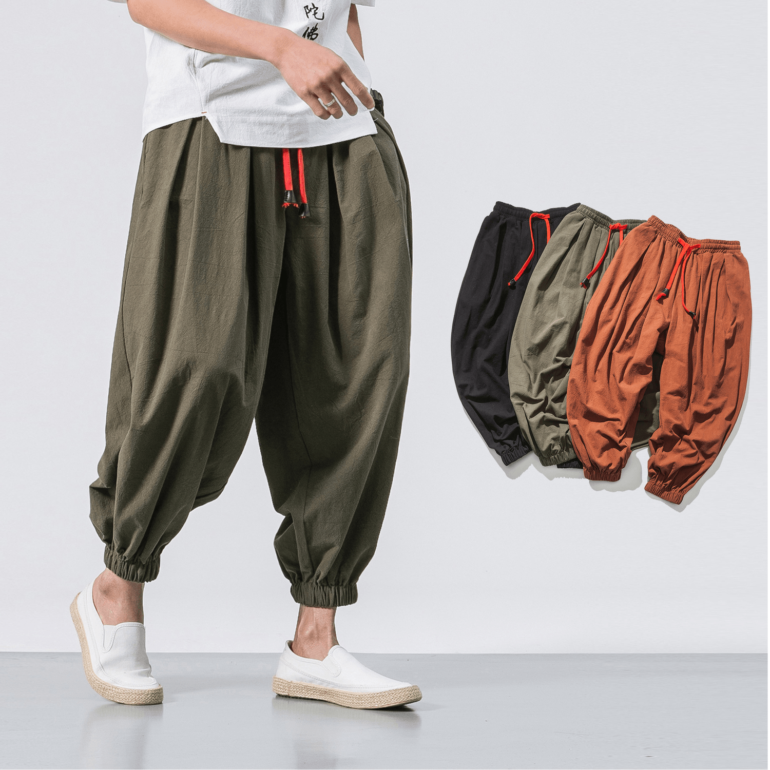 Four Seasons Cotton and Linen Trousers Loose Hanging Gear Men Flying Squirrel Pants Men
