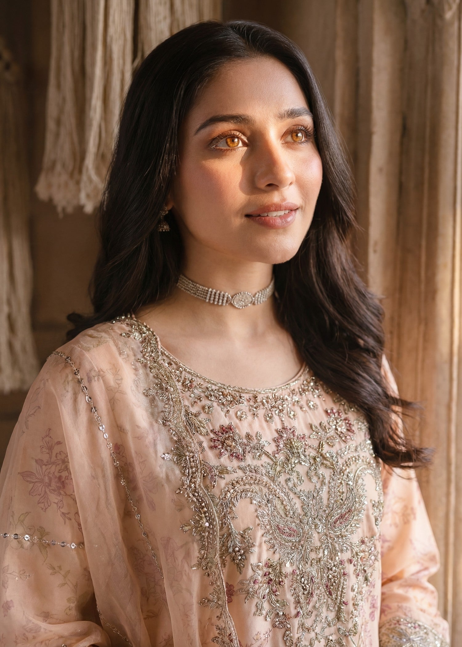 organza Gharara in Peach orange