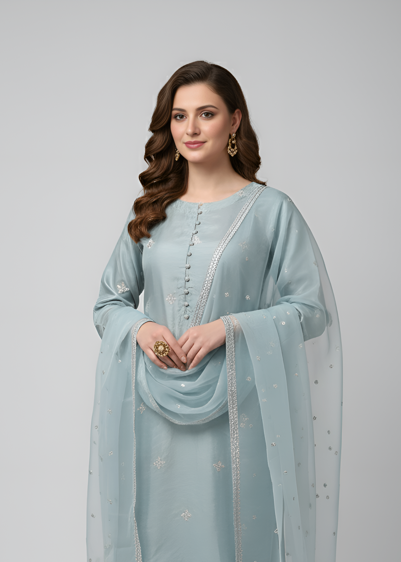 raw silk Kurta Set in Powder blue