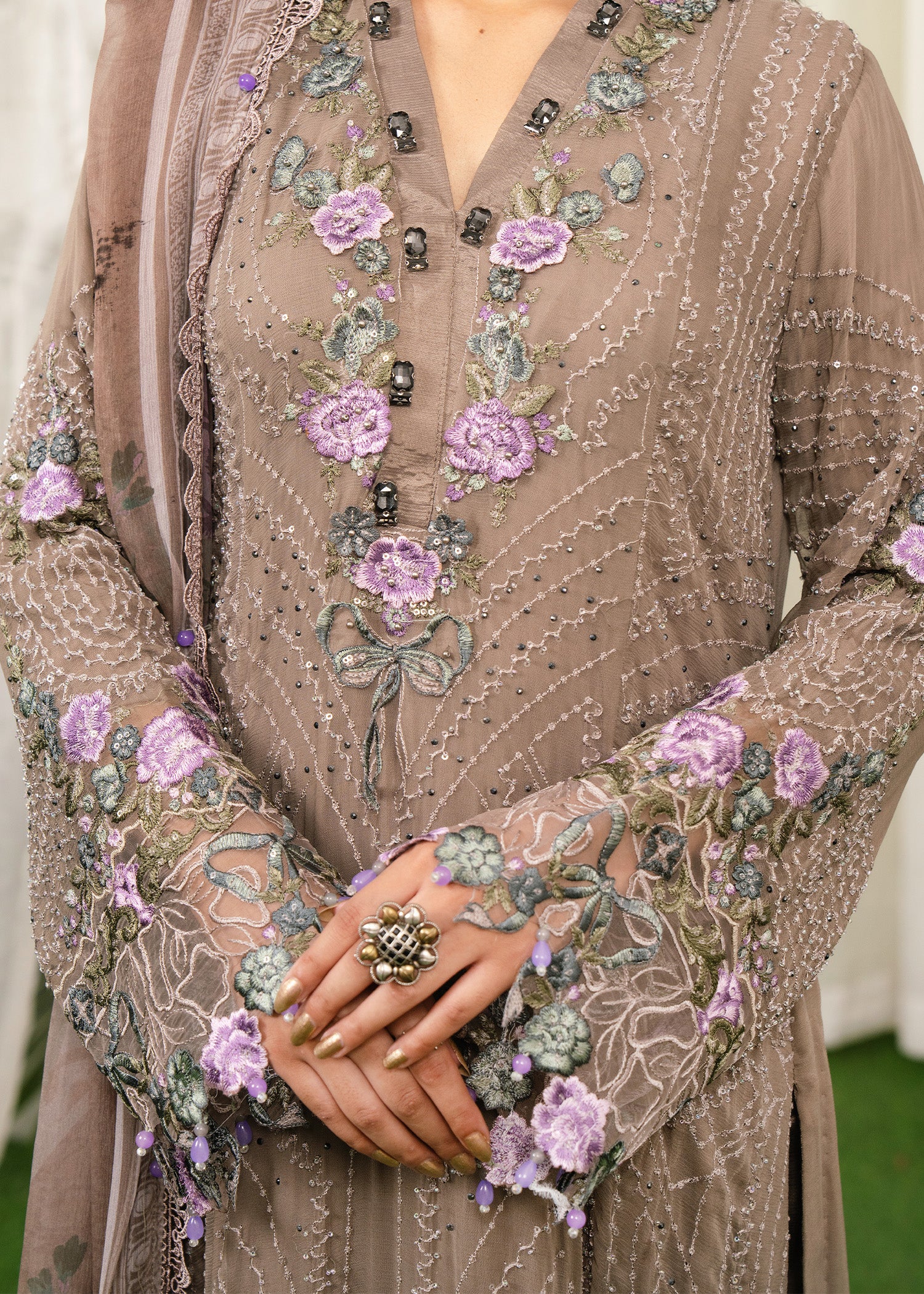 chiffon Kurta Set in Dark grey