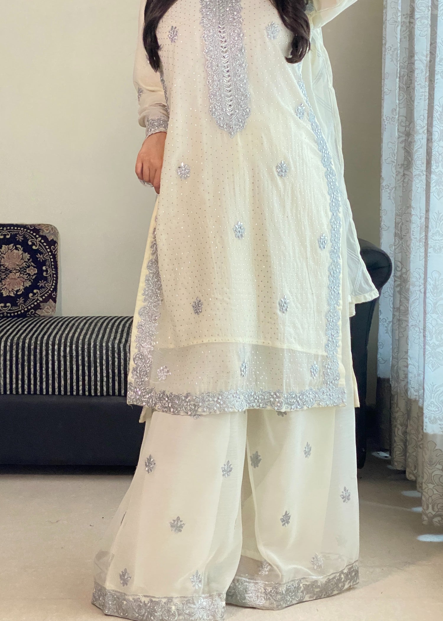 chiffon Kurta Set in Cream