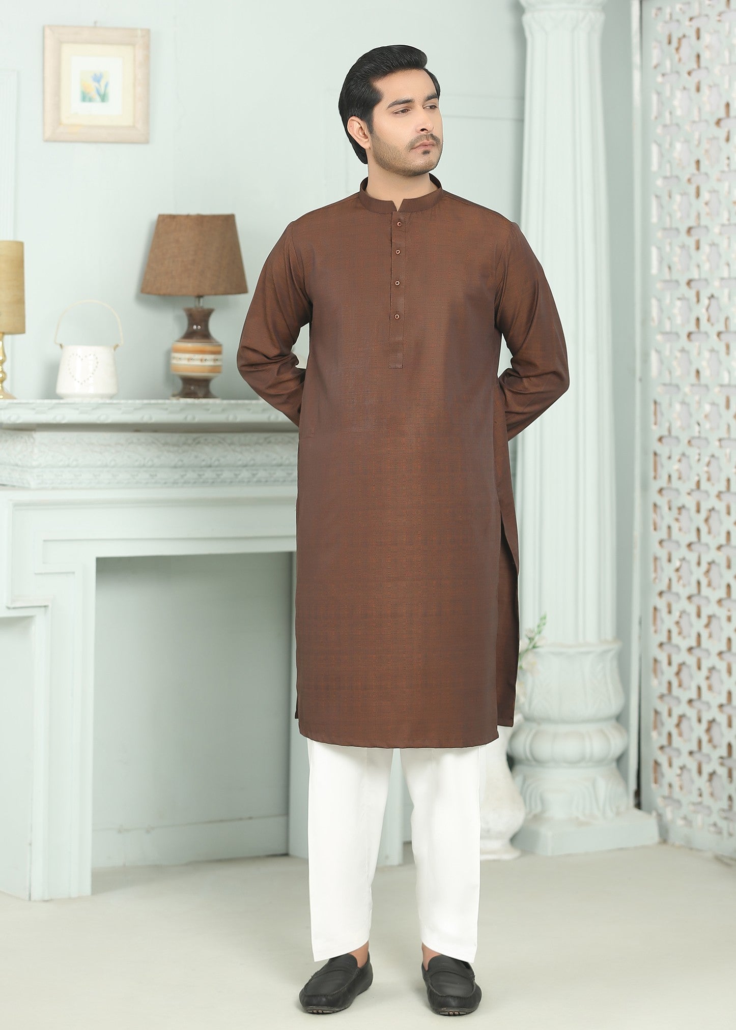 angora wool Shalwar Kameez in Brown