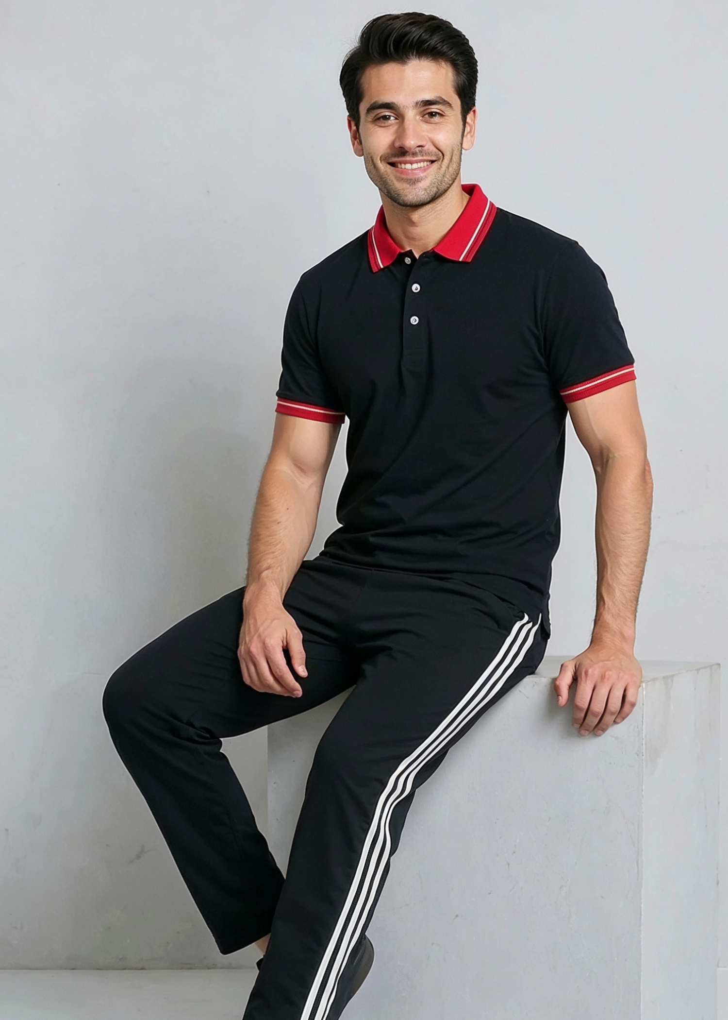 polycotton Polo Shirt in Black