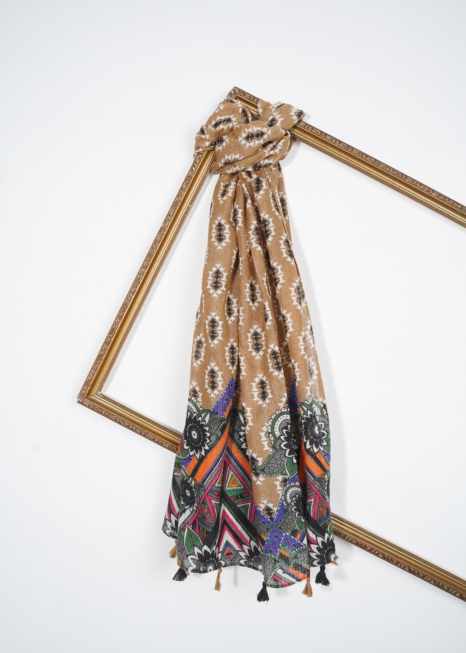lawn Hijab in Brown, multi