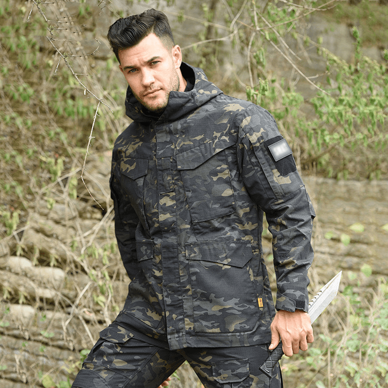 Tactical Windbreaker Mid-Length Men'S Jacket Waterproof