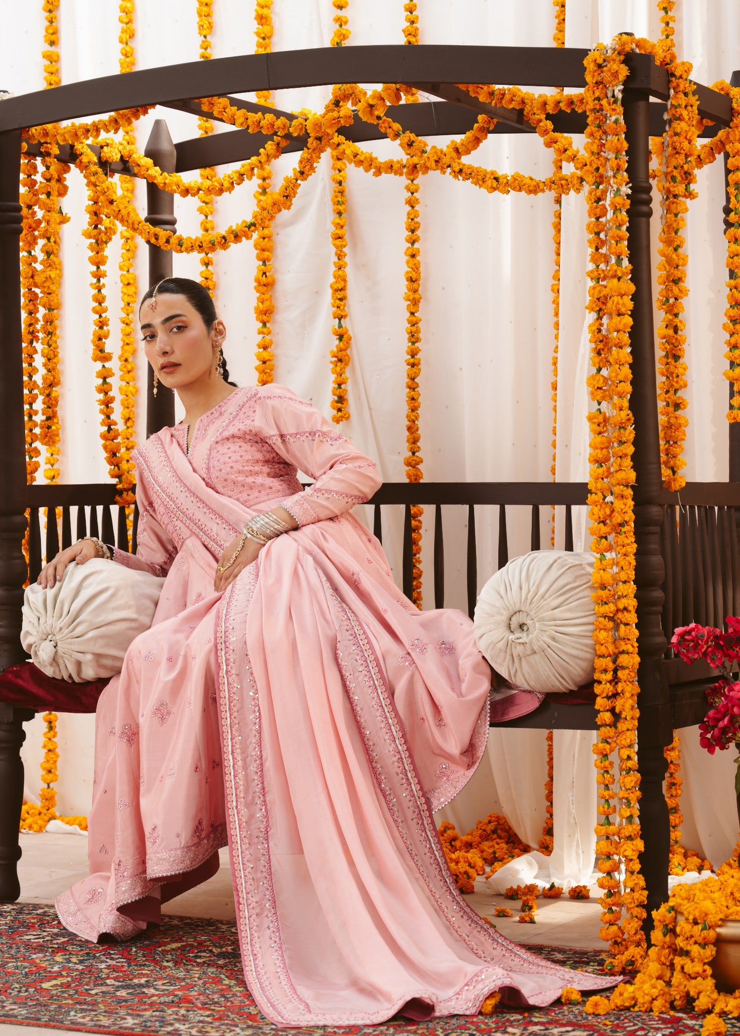 raw silk Pishwas in Pastel pink