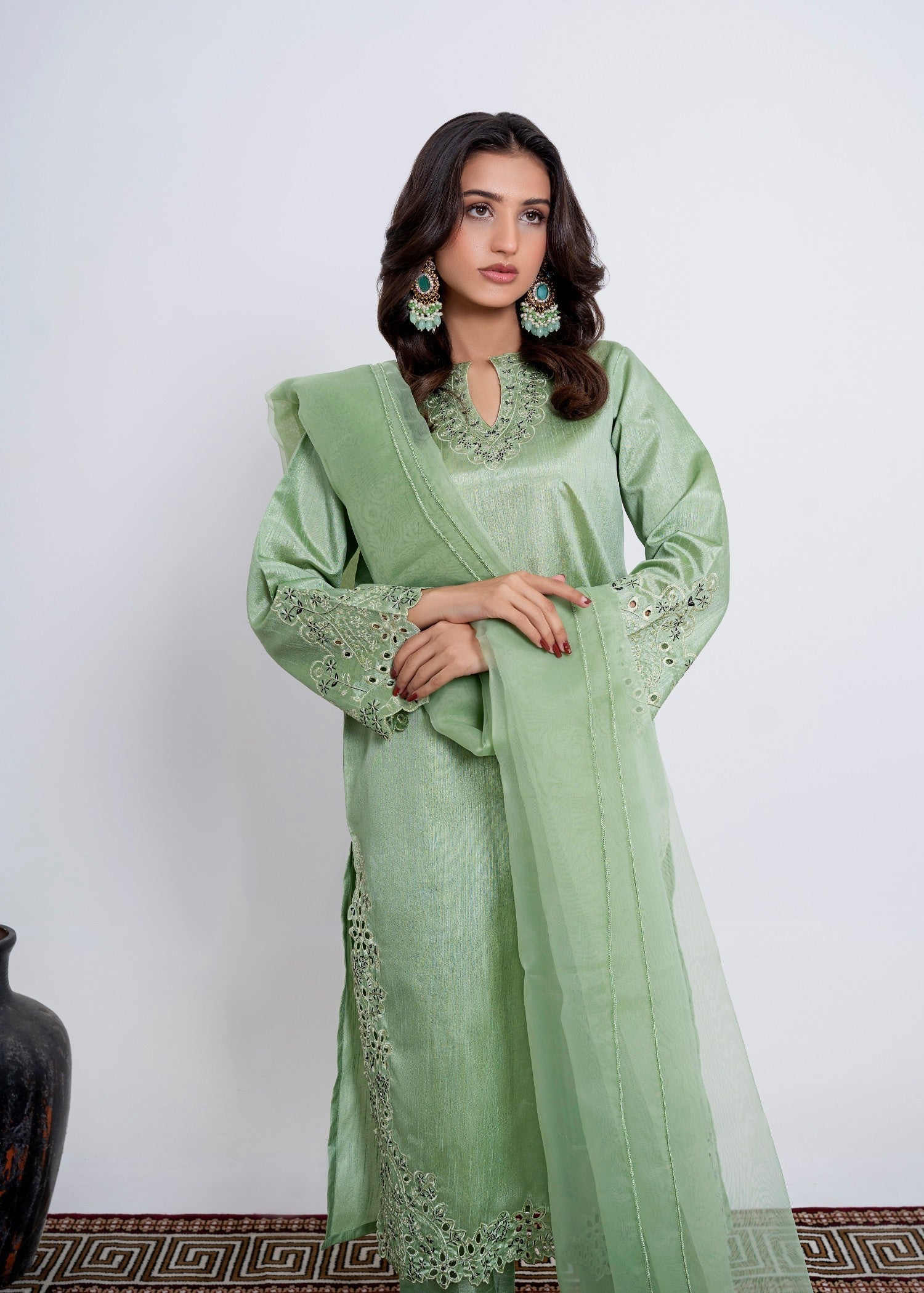 pk raw silk Kurta Set in Pastel green