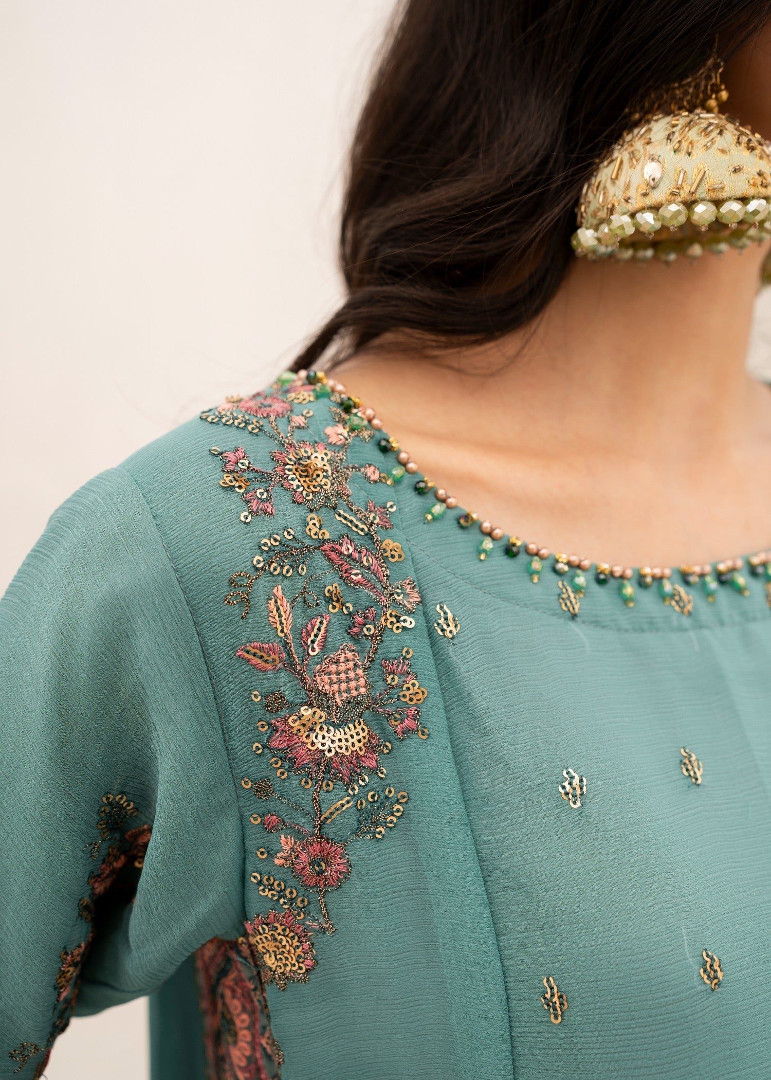 chiffon Kurta Set in Sea green