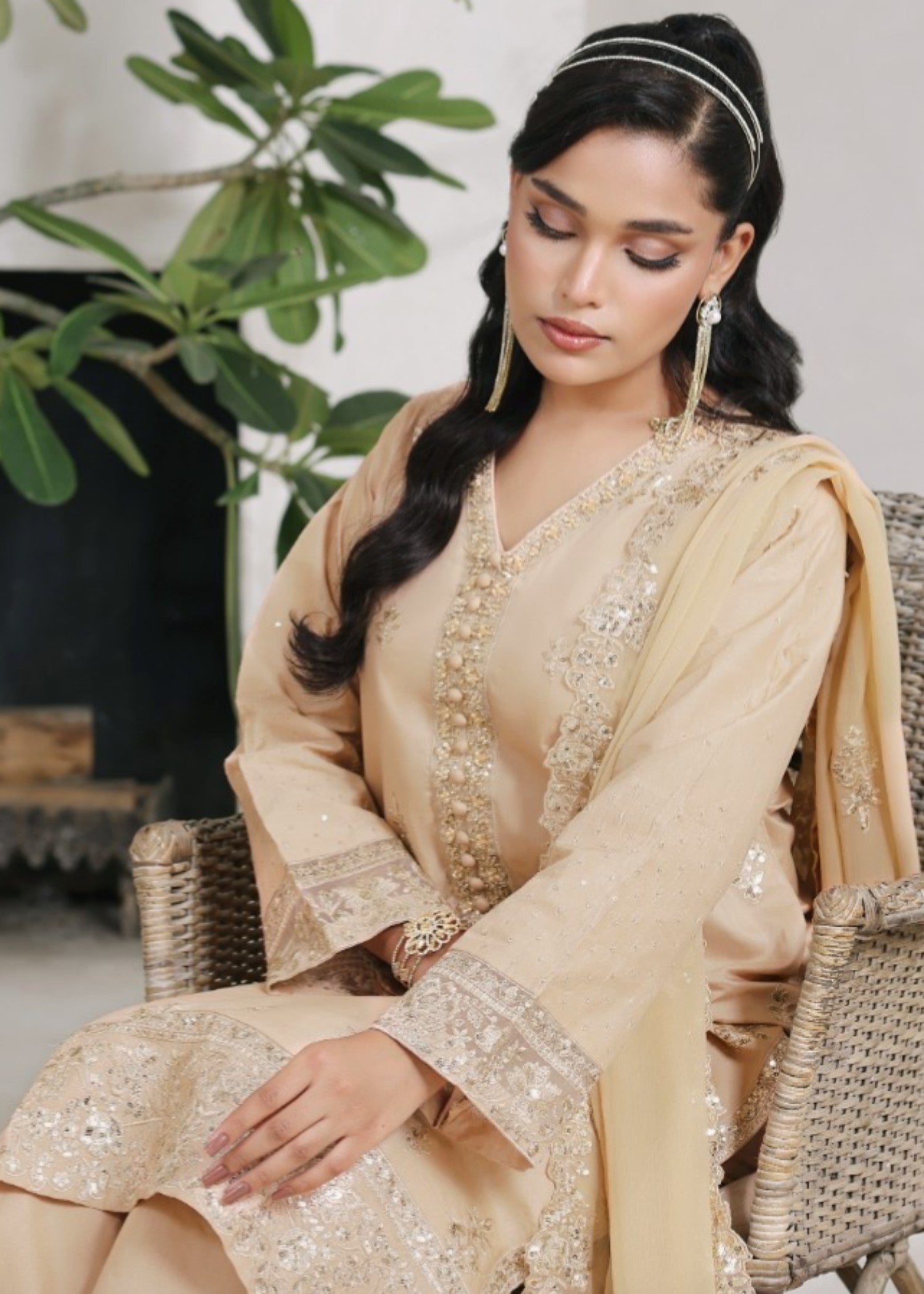 chiffon Kurta Set in Khaki brown